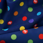 Rainbow multicolour dots deep navy novelty fabric for children's quilts play mats and nursery décor