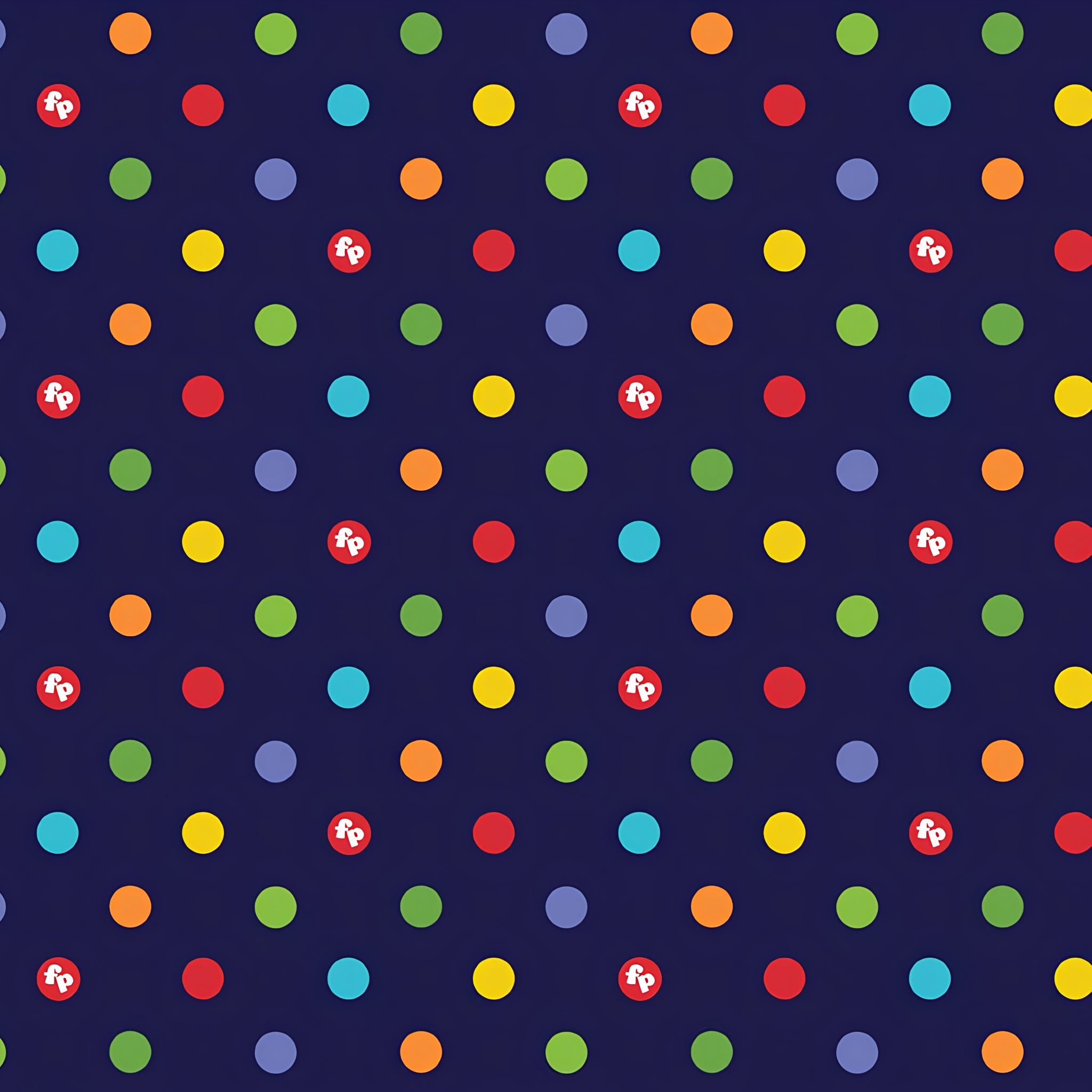 Rainbow multicolour spots deep navy novelty fabric for children's quilts play mats and nursery décor