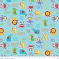 Aqua fabric with Fisher-Price animals and colour words. Perfect for kids learning projects