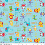 Aqua fabric with Fisher-Price animals and colour words. Perfect for kids learning projects
