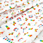Fisher Price rainbow retro classic toys Chatter Telephone xylophone pull-along dog white novelty fabric for children's quilts and nursery décor