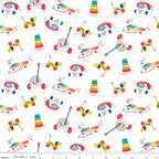 Fisher Price colourful retro classic toys Chatter Telephone xylophone pull-along dog white novelty fabric for children's quilts and nursery décor