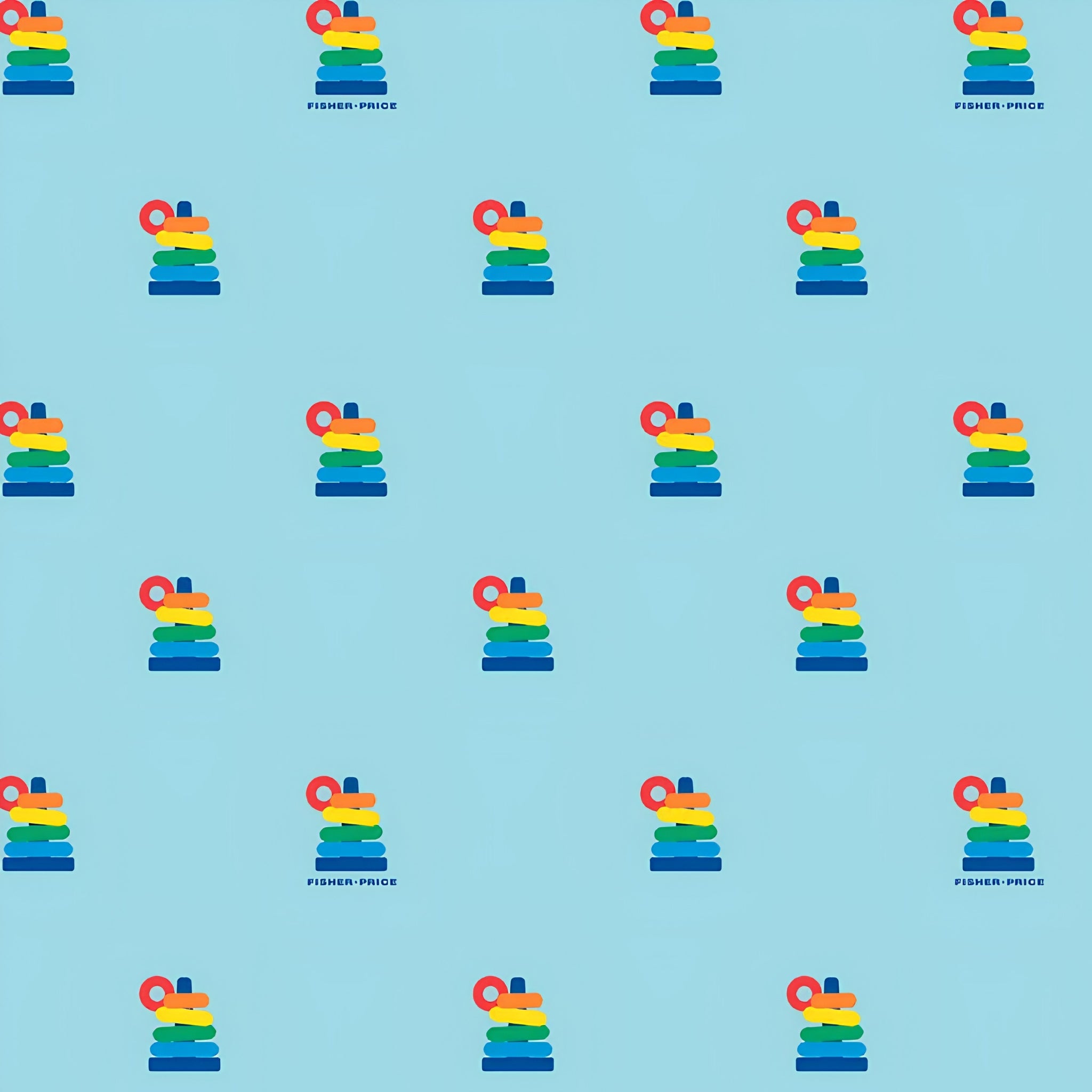 Fisher Price Rock a Stack rainbow stacking rings toy aqua novelty fabric for children's quilts play mats and nursery décor