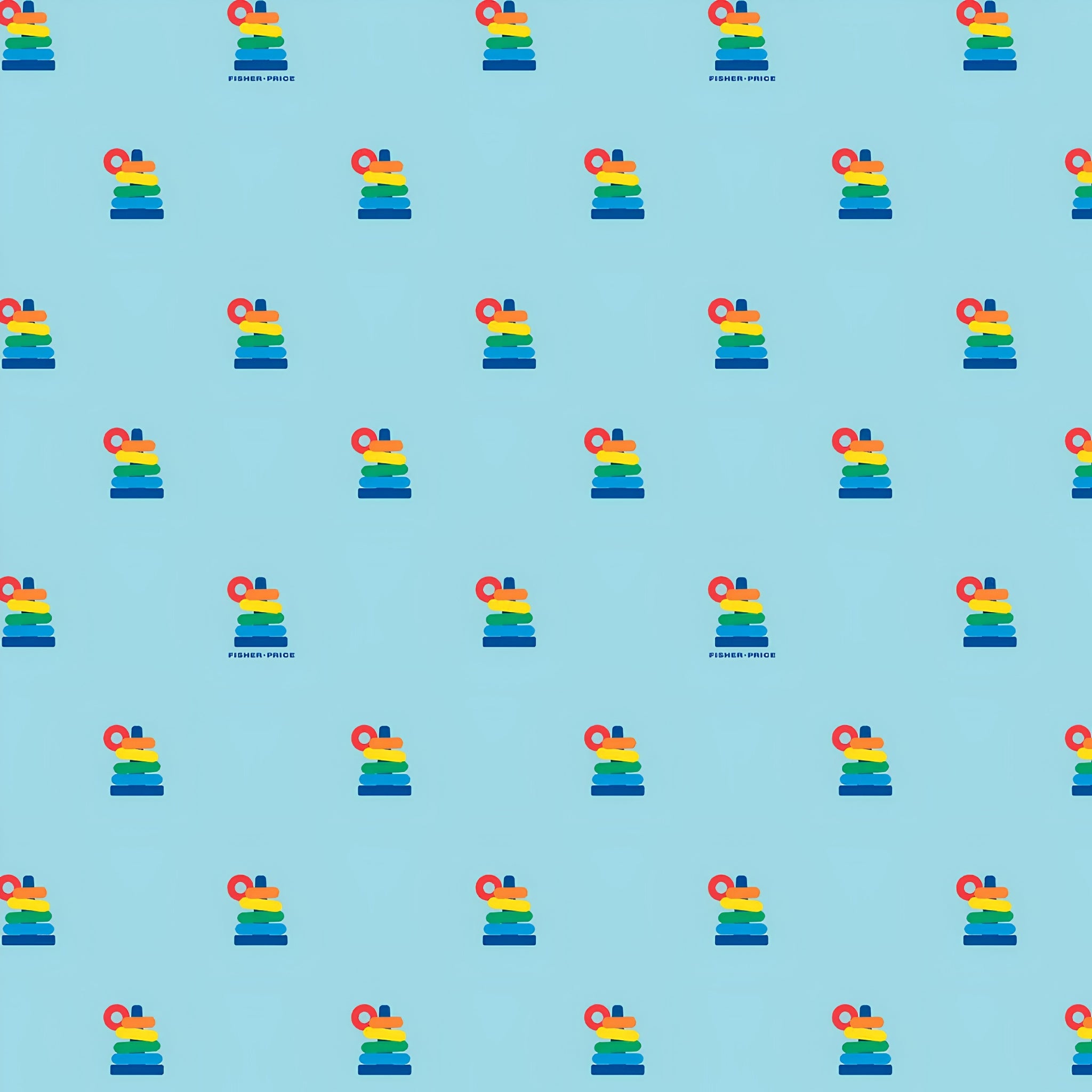 Fisher Price Rock a Stack rainbow stacking rings toy aqua novelty fabric for children's quilts play mats and nursery décor