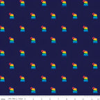 Fisher Price Rock a Stack rainbow stacking rings toy deep navy novelty fabric for children's quilts play mats and nursery décor