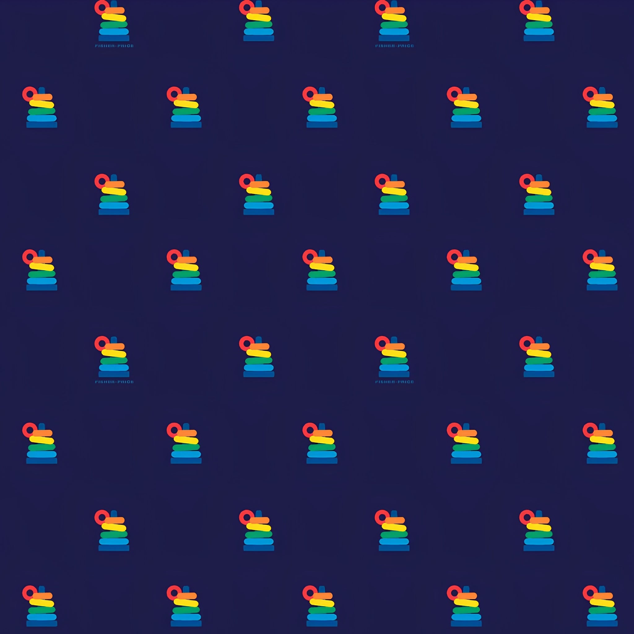 Fisher Price Rock a Stack rainbow stacking rings toy deep navy novelty fabric for children's quilts play mats and nursery décor