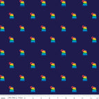 Navy fabric with Fisher-Price Rock-A-Stack toy motifs. Ideal for baby and kids projects