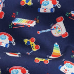 Navy fabric with Fisher-Price classic toy motifs: Telephone and Xylophone