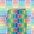 Blue quilting cotton with Fisher-Price Xylophone rainbow keys stripe pattern