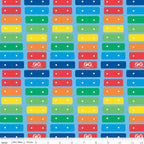 Blue quilting cotton with Fisher-Price Xylophone rainbow keys stripe pattern