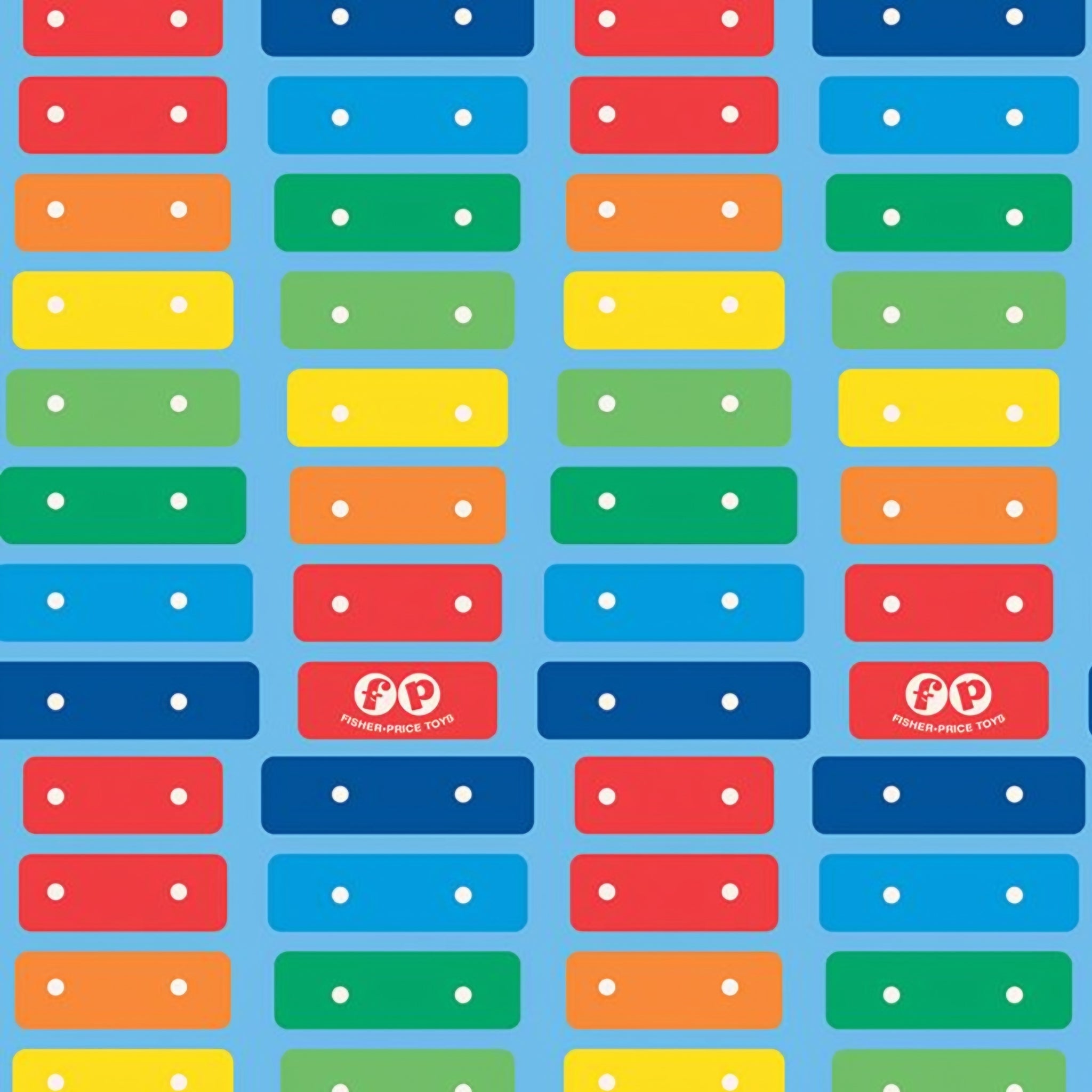 Fisher Price xylophone music rainbow keys red orange yellow green blue sky blue novelty fabric for children's quilts and nursery décor