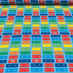 Fisher Price xylophone rainbow music keys red orange yellow green blue sky blue novelty fabric for children's quilts and nursery décor