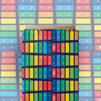 Navy fabric with Fisher-Price Xylophone rainbow keys stripe pattern