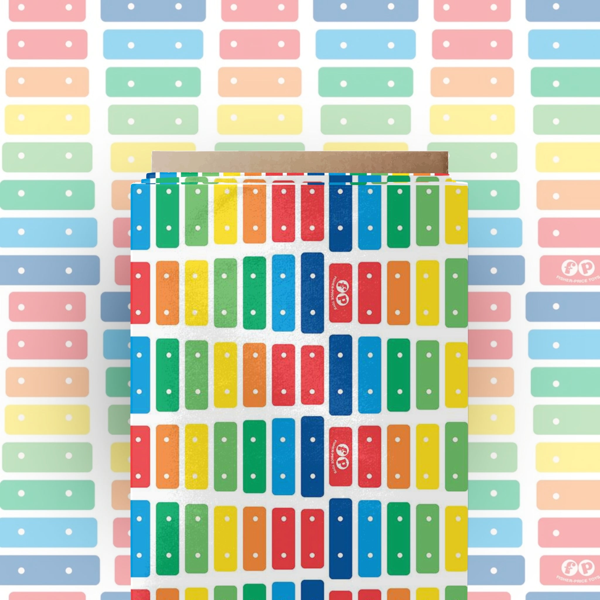 Fisher Price xylophone rainbow keys red orange yellow green blue white novelty fabric for children's quilts and nursery décor