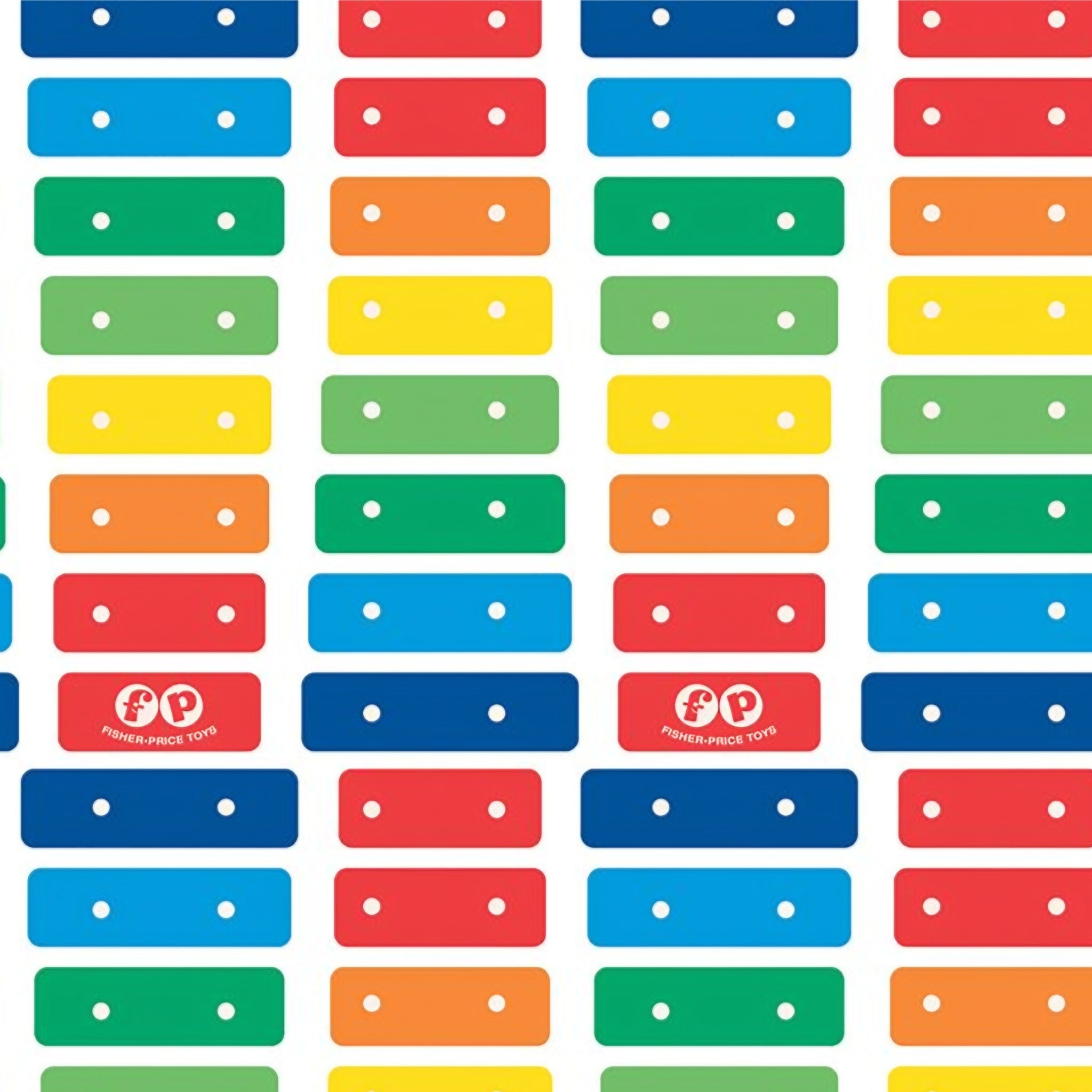 Fisher Price xylophone rainbow music keys red orange yellow green blue white novelty fabric for children's quilts and nursery décor
