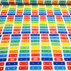 Fisher Price xylophone rainbow music keys red orange yellow green blue white novelty fabric for children's quilts and nursery décor