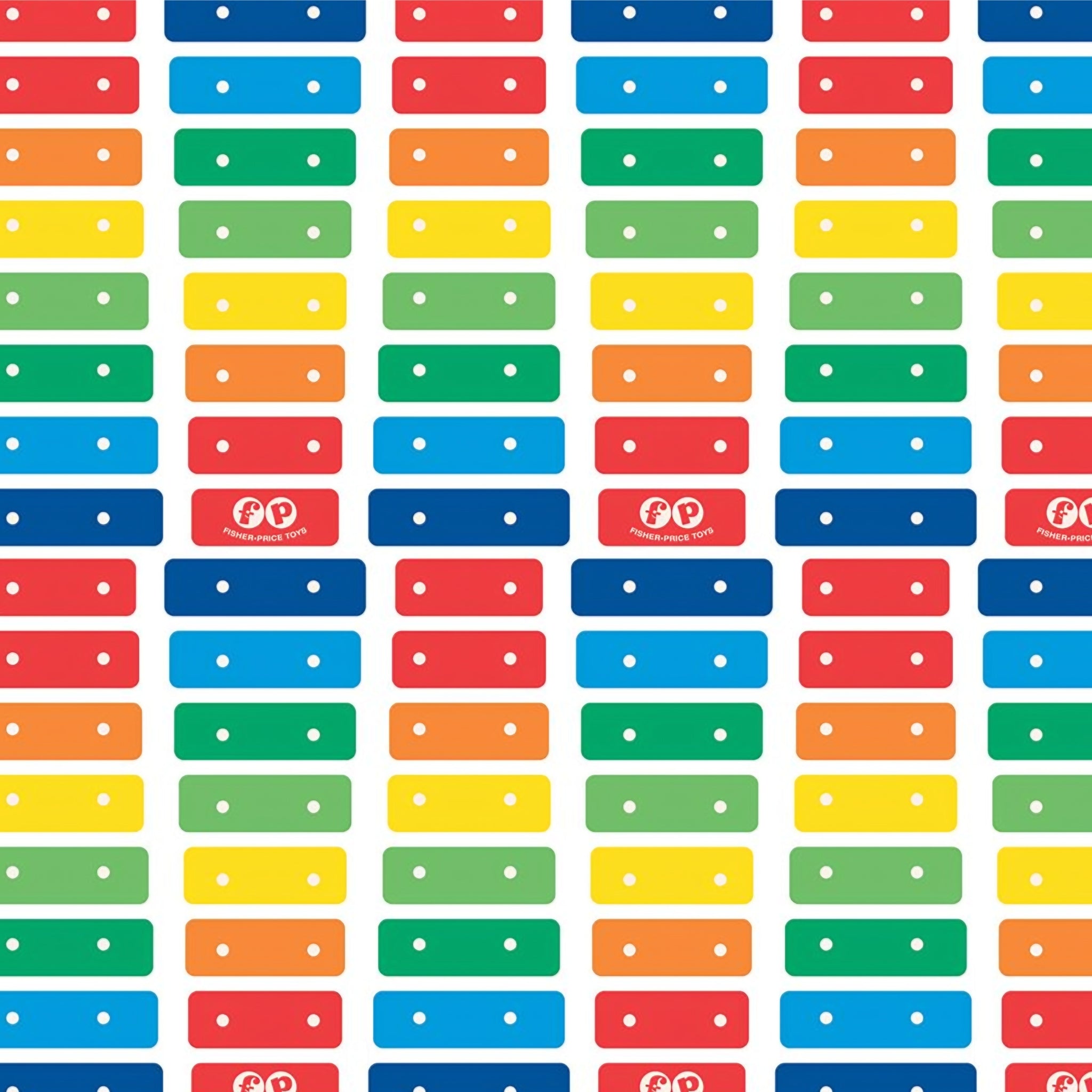 Fisher Price xylophone rainbow keys red orange yellow green blue white novelty fabric for children's quilts and nursery décor