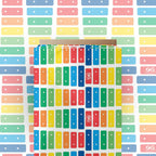 White fabric with a stripe pattern of the Fisher-Price Xylophone rainbow keys