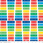 White fabric with a stripe pattern of the Fisher-Price Xylophone rainbow keys