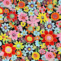 Yuko Hasegawa kawaii happy flowers black fabric for collectible quilts bags patchwork sewing projects
