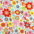Yuko Hasegawa kawaii happy flowers white fabric for collectible quilts bags patchwork sewing projects
