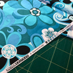 Retro large mod floral turquoise teal black fabric for groovy quilts bags cushions patchwork projects
