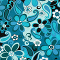 Retro large mod floral turquoise teal black fabric for retro quilts tote bags cushions patchwork projects