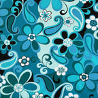 Retro large mod floral turquoise teal black fabric for retro quilts tote bags cushions patchwork projects