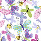 Flutter the Butterfly butterflies dragonflies bees white multi pink purple teal green novelty girls quilting fabric baby quilts nursery projects