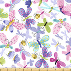 Flutter the Butterfly butterflies dragonflies bees white multi pink purple teal green novelty girls quilting fabric baby quilts nursery projects