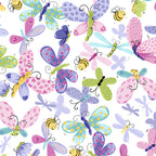 Flutter the Butterfly butterflies dragonflies bees white multi pink purple teal green novelty girls quilting fabric baby quilts nursery projects