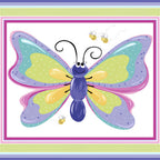 Flutter the Butterfly playmat panel purple pink teal green gingham borders butterfly centrepiece novelty girls quilting fabric baby quilts nursery wall hangings