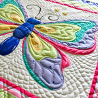 Flutter the Butterfly playmat panel quilted example blue rainbow butterfly applique girls baby quilt finished project inspiration