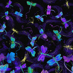 Purple blue dragonflies and butterflies panel with gold metallic accents fabric for panel quilts and wall hangings