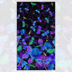 Purple blue dragonflies and butterflies panel with gold metallic accents fabric for panel quilts and wall hangings