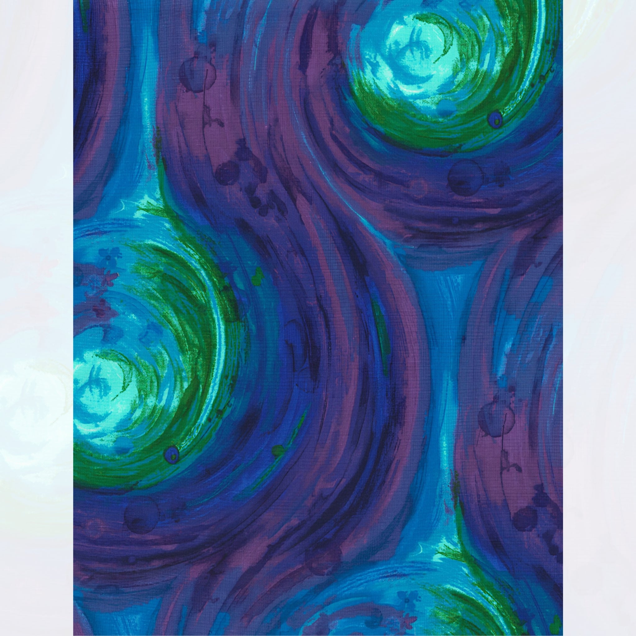 Painted swirl blender turquoise lime green purple blue abstract fabric for feature quilts backgrounds sashing and bold patchwork sewing projects