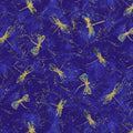 Gold metallic dragonflies on royal blue background fabric for feature quilts and patchwork sewing projects