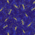 Gold metallic dragonflies on royal blue background fabric for feature quilts and patchwork sewing projects