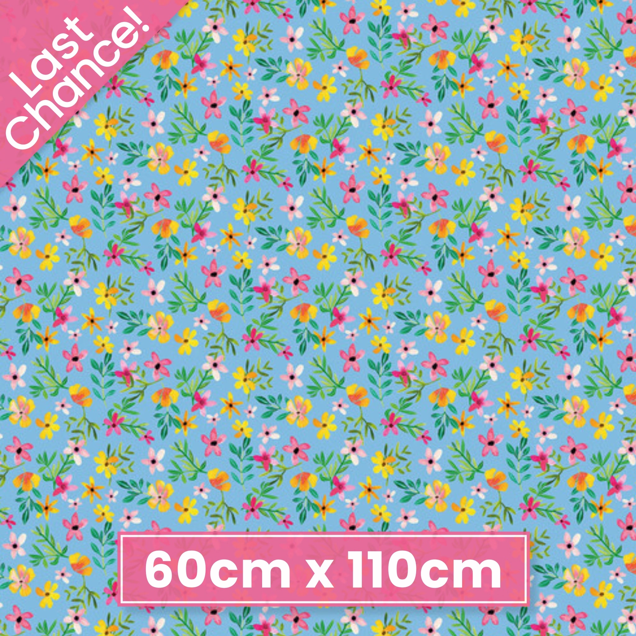 Watercolour small tossed flowers soft blue fabric for children's quilts and nursery décor