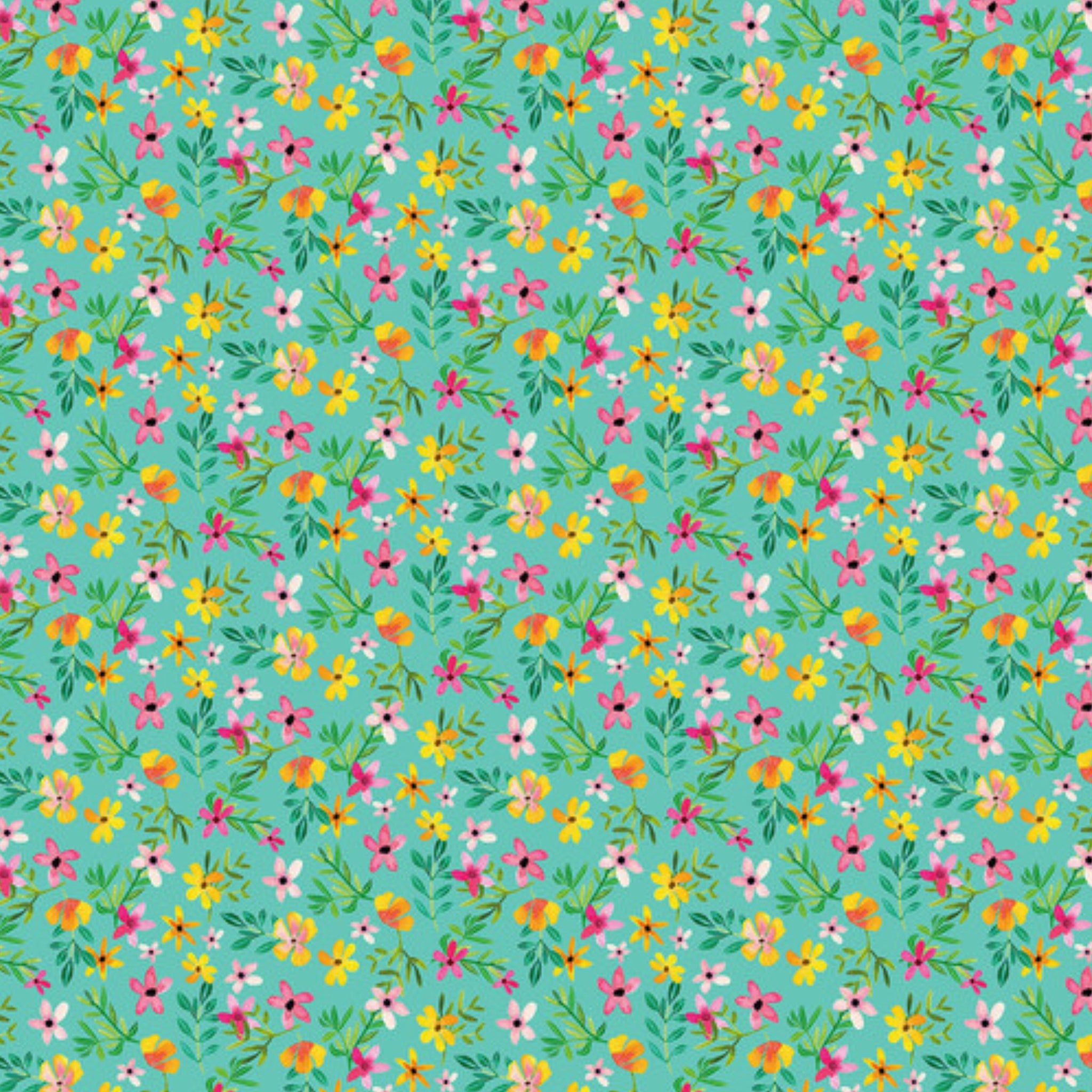 Watercolour flowers soft seafoam fabric for children's quilts and nursery décor