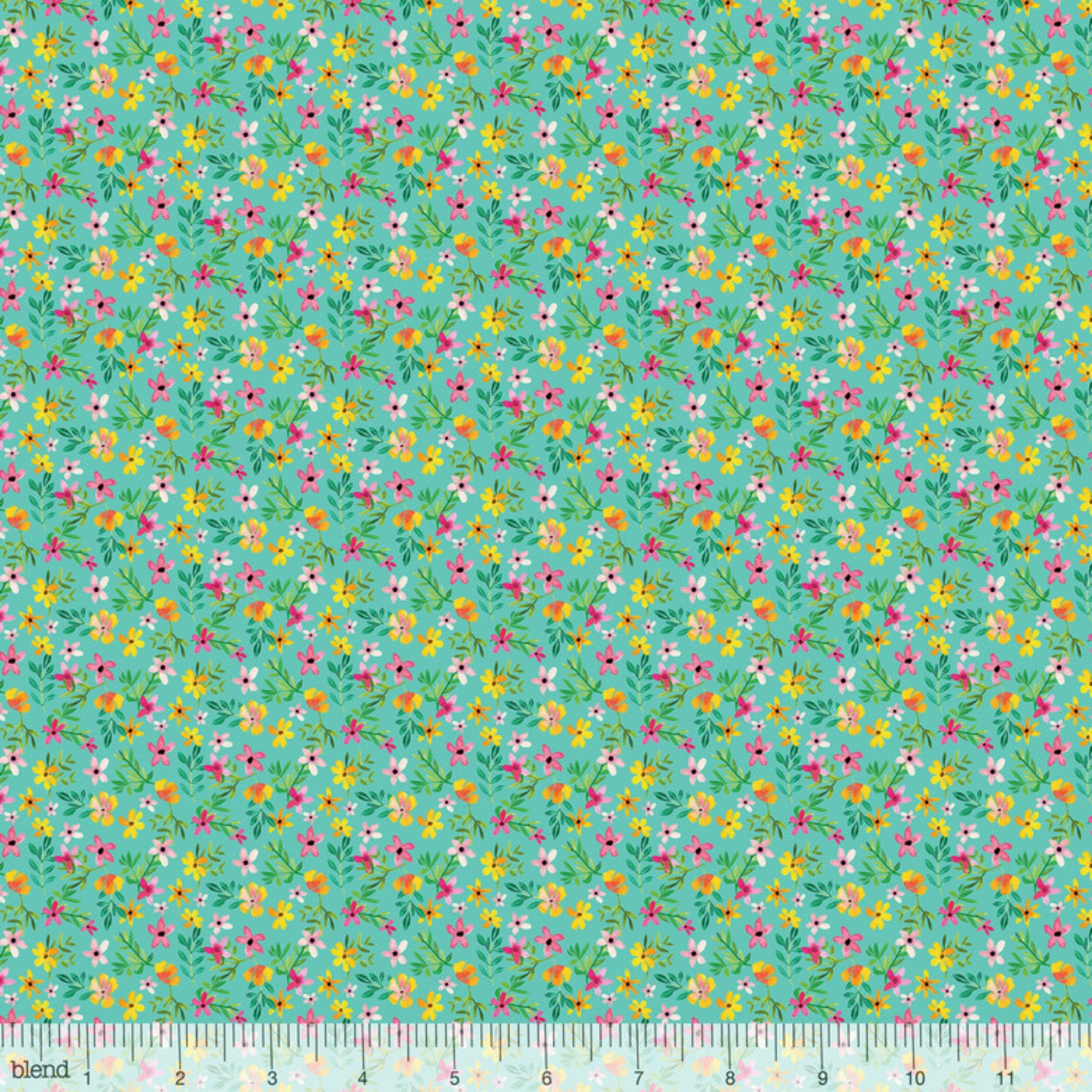 Watercolour delicate tossed flowers soft seafoam fabric for children's quilts and nursery décor