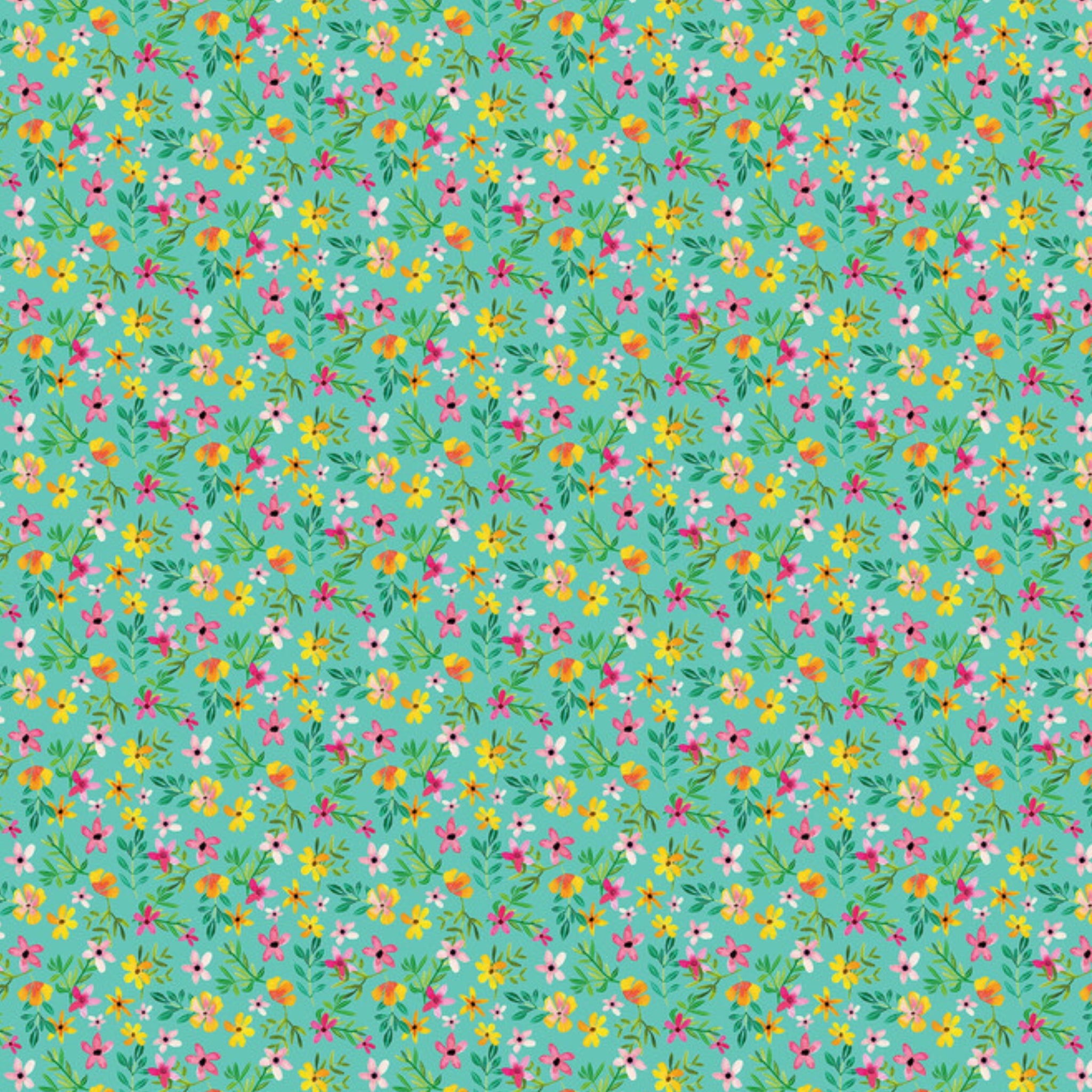 Watercolour small flowers soft seafoam fabric for children's quilts and nursery décor