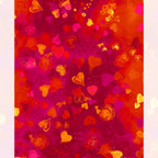 Tossed hearts solid outlined sketched swirled red fuchsia orange gold deep magenta crimson painted background digital print fabric for heart quilts Valentine's Day projects bags and cushions