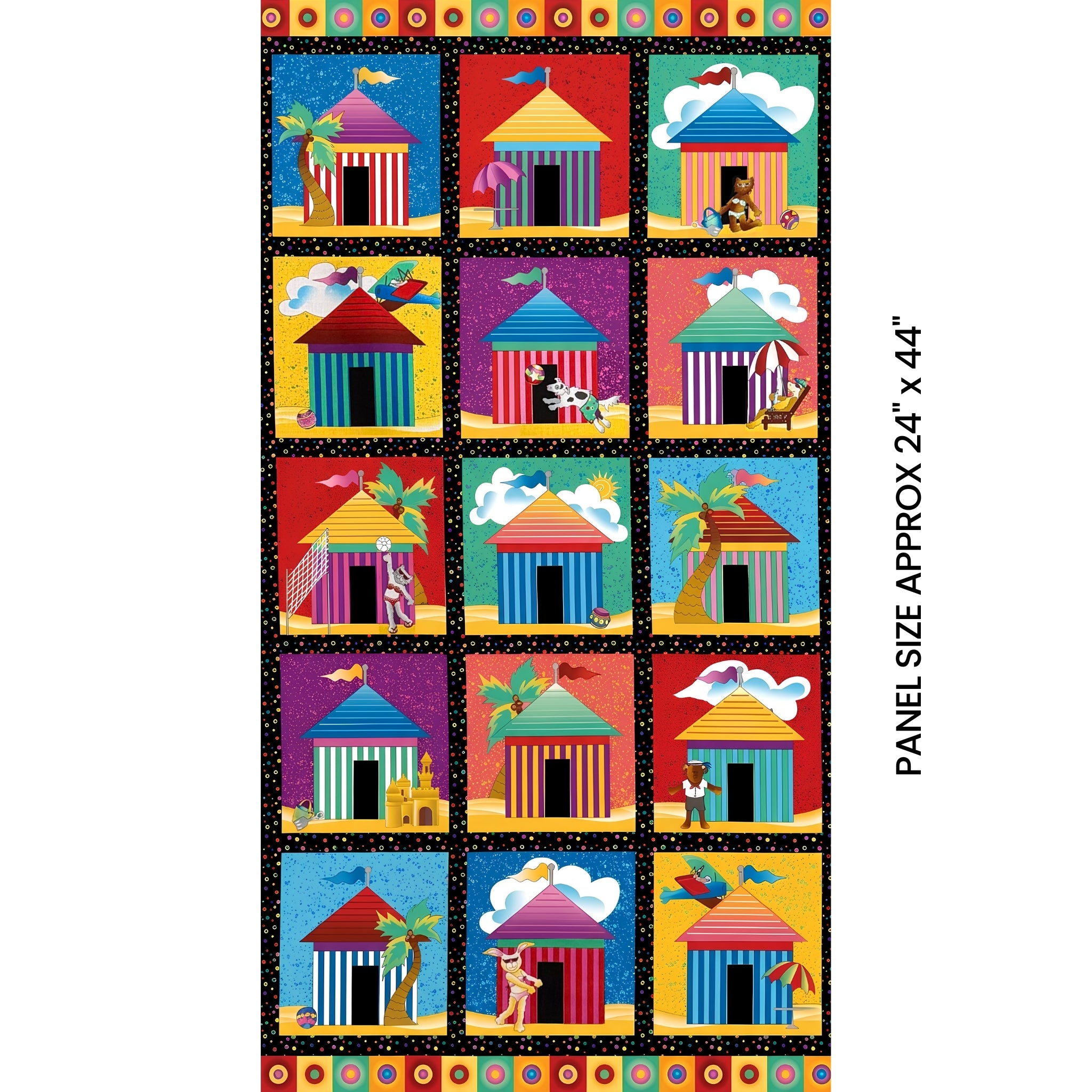 Colourful beach hut cabana tile panel multi size reference 24 x 44 inches novelty kids beach quilts wall hangings
