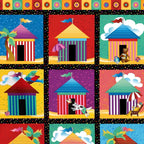 Colourful beach hut cabana tile blocks close-up top section multi novelty kids beach quilts wall hangings