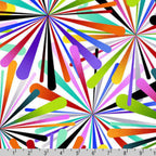 Atomic retro starburst radiating rays vibrant multicoloured white fabric for retro quilts and patchwork sewing projects