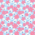 Birds daisy flowers pink sky blue fabric for children's quilts and nursery patchwork projects
