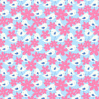 White birds blue wings pink daisy flowers sky blue background girls' novelty quilting fabric patchwork sewing projects