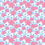 Birds daisy flowers pink sky blue fabric for children's quilts and nursery patchwork projects