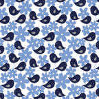 Birds daisy flowers navy blue white fabric for children's quilts and nursery patchwork projects